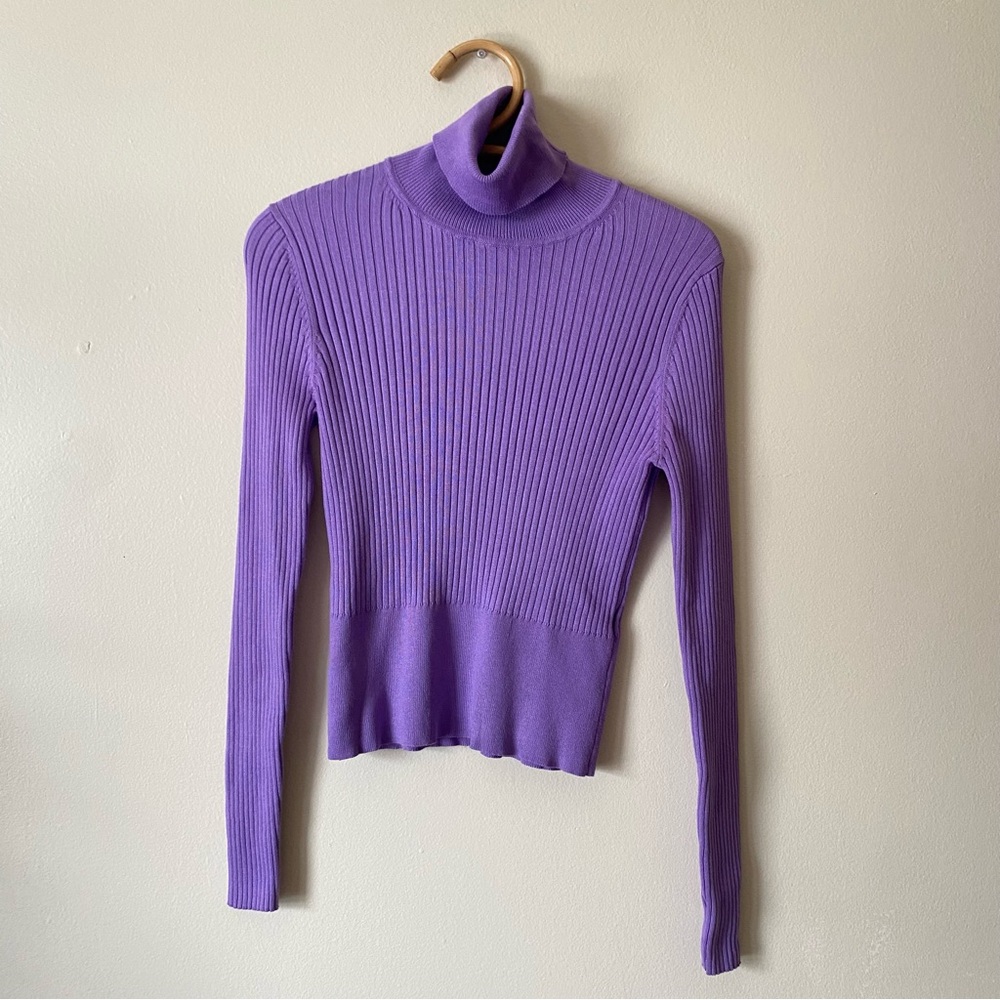 Zara Purple Ribbed Fitted Turltleneck Long Sleeve Top